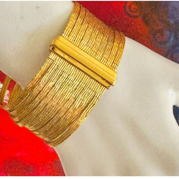 Bellezza Italy Gold-Tone Woven Mesh Cuff Bracelet - Picture 3 of 9